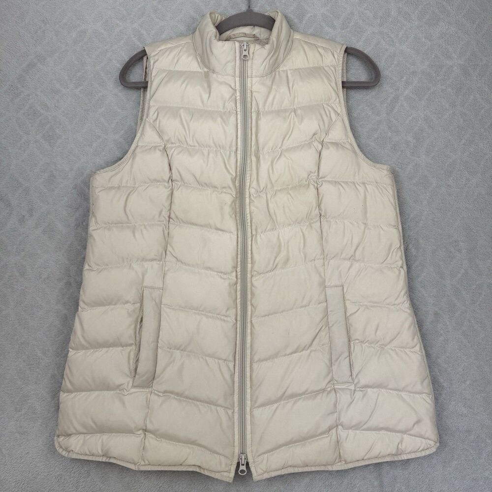 J. Jill Down Puffer Vest Womens M Petite Cream Full Zip Preppy Outdoor Casual